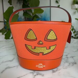 Coach Trick Or Treat Bucket With Halloween Pumpkin CW533 Orange Jack-o-lantern